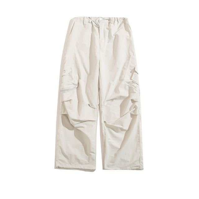 Yelmenor-Drawstring Waist Plain Ruched Loose Fit Pants