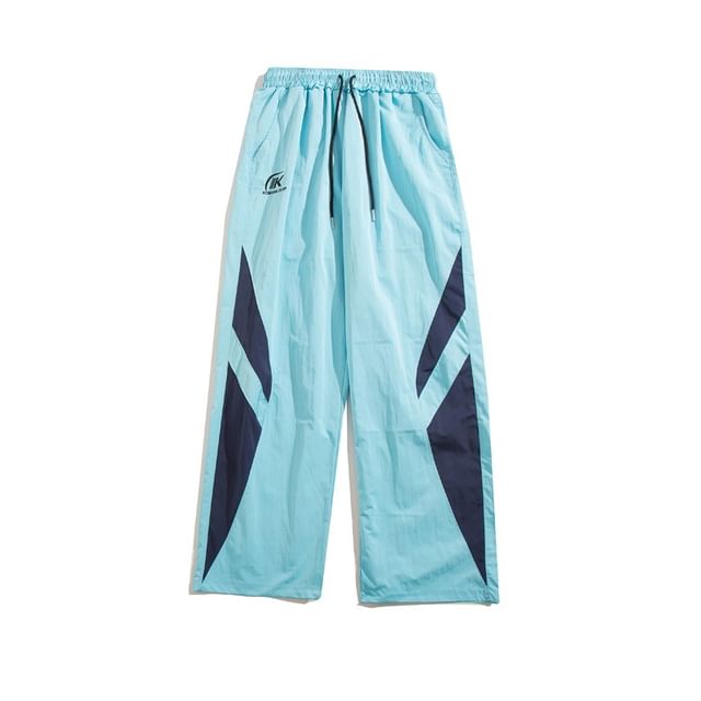 Yelmenor-Drawstring Waist Two Tone Loose Fit Pants