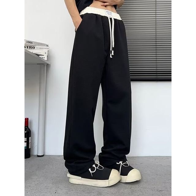Yelmenor-Drawstring Waist Two Tone Straight Leg Sweatpants