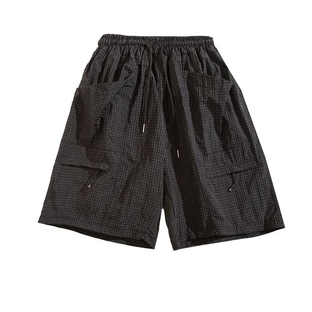 Yelmenor-Mid Rise Plaid Cargo Shorts
