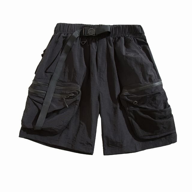 Yelmenor-Mid Rise Plain Buckled Cargo Shorts
