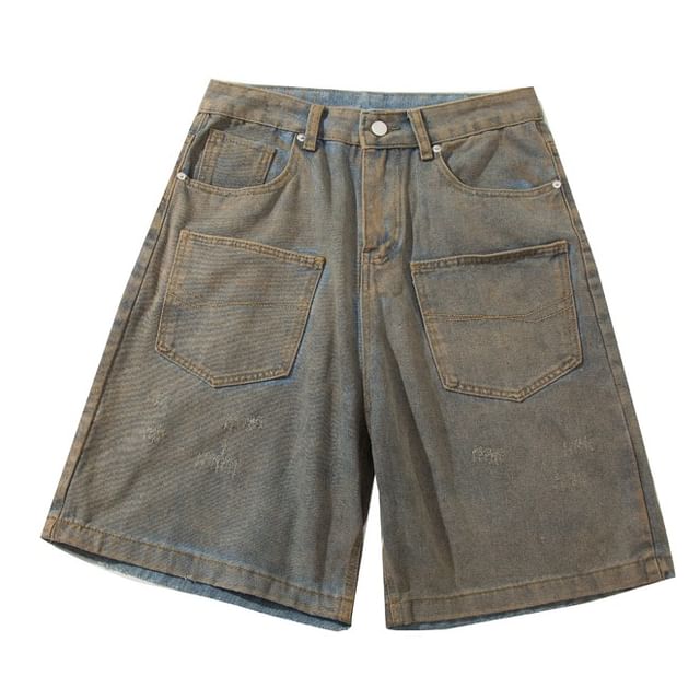 Yelmenor-Mid Rise Washed Distressed Denim Shorts
