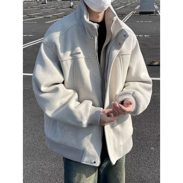 Yelmenor-Mock Two-Piece Stand Collar Zip-Up Plain Jacket