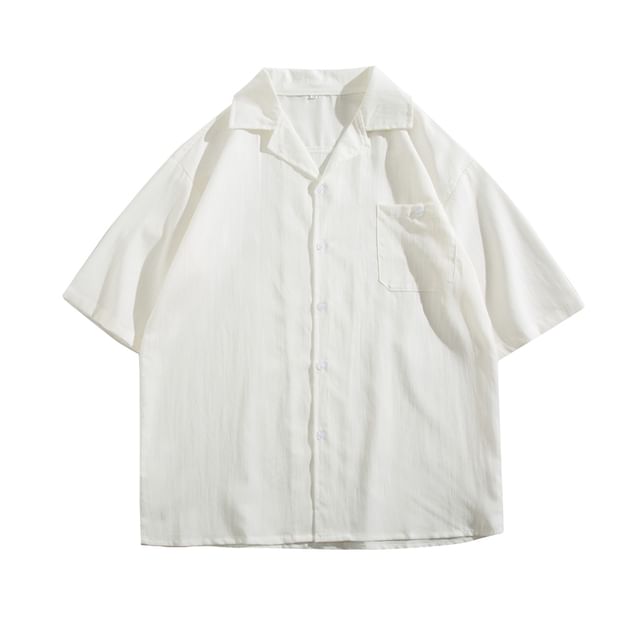 Yelmenor-Short-Sleeve Plain Button-Up Shirt