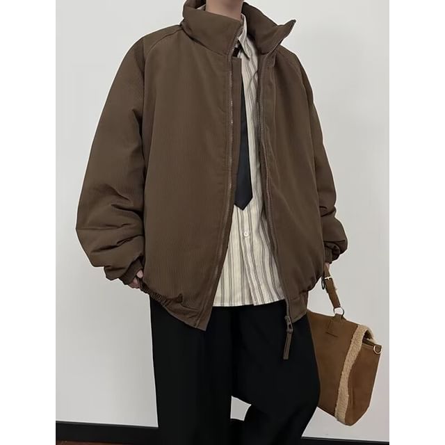 Yelmenor-Stand Collar Zip-Up Plain Padded Jacket