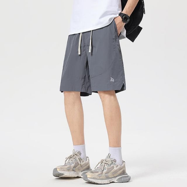 YERGO-Drawstring Waist Logo Shorts
