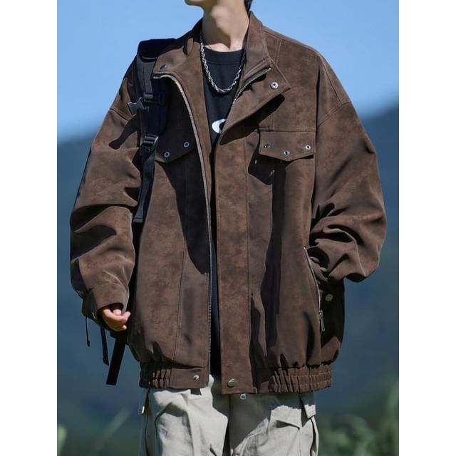 YERGO-Faux Leather Zip-Up Jacket
