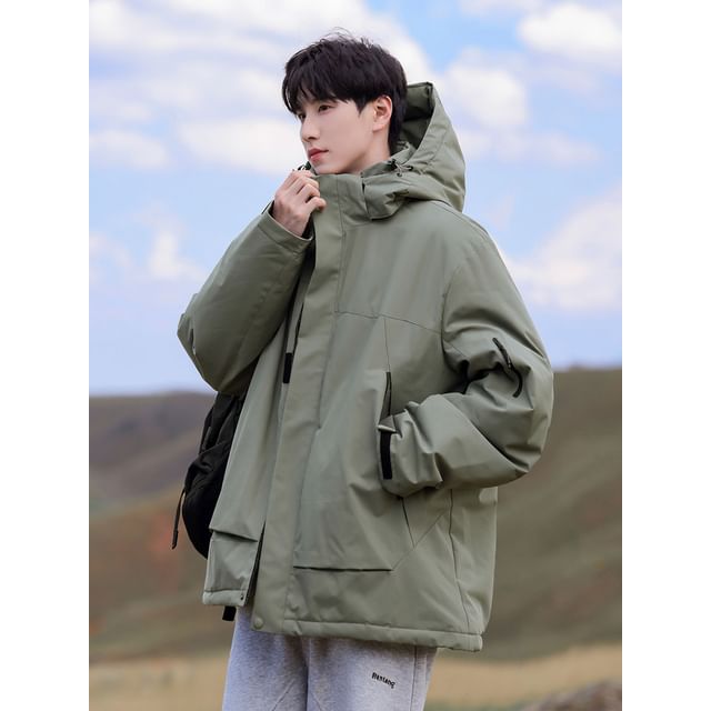 YERGO-Plain Hooded Zip Parka