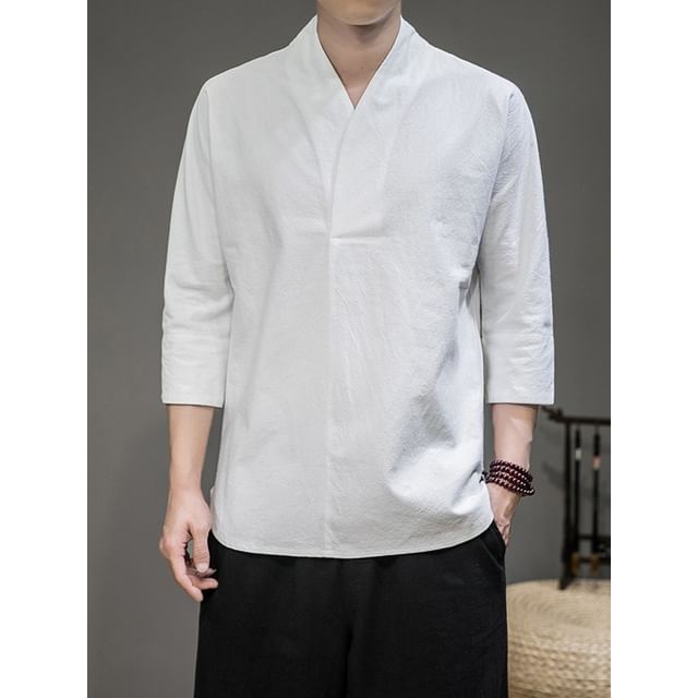 YIKES-34-Sleeve V-Neck Plain T-Shirt