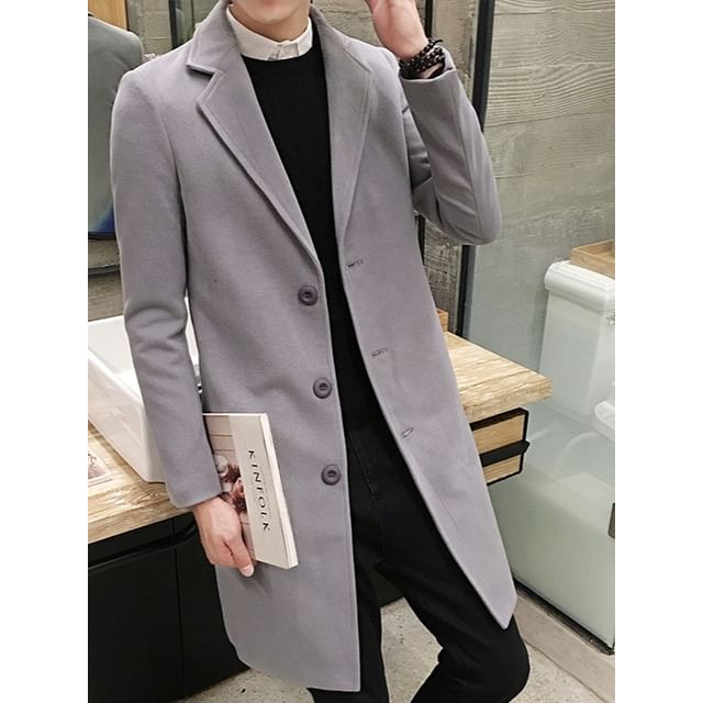 YIKES-Button-Up Plain Long Coat