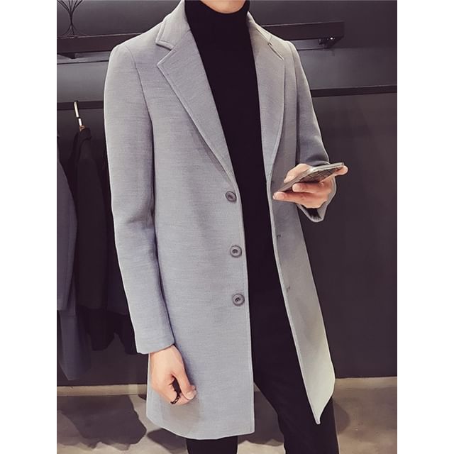 YIKES-Button-Up Plain Long Coat