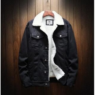 YIKES-Collar Fleece-Lined Denim Button Jacket