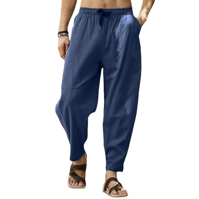 YIKES-Drawstring Waist Plain Baggy Pants