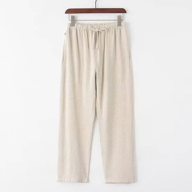 YIKES-Drawstring Waist Plain Loose Fit Pants
