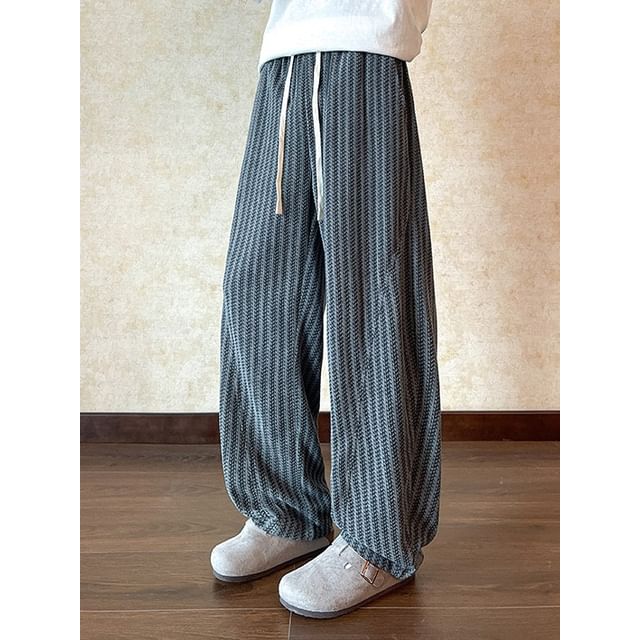 YIKES-Drawstring Waist Striped Wide Leg Pants