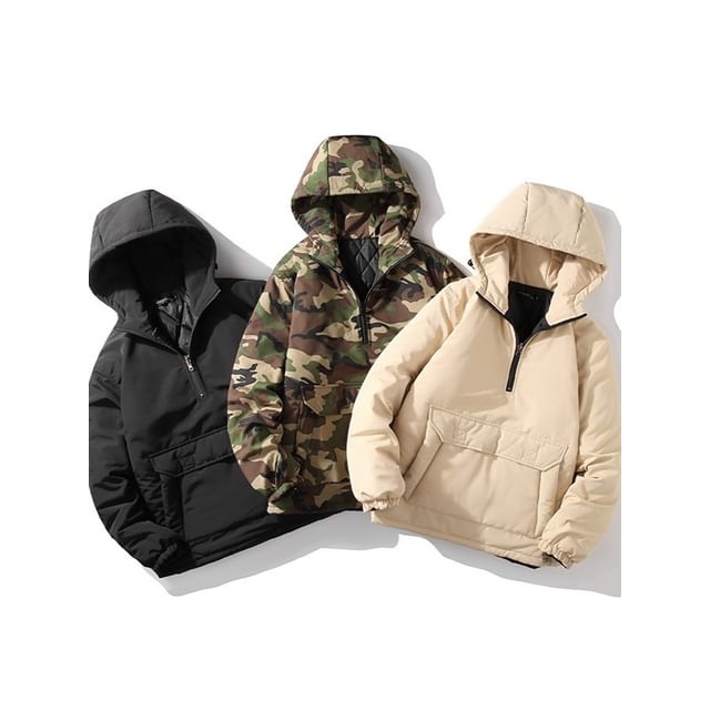 YIKES-Half Zip Camouflaged Hoodie