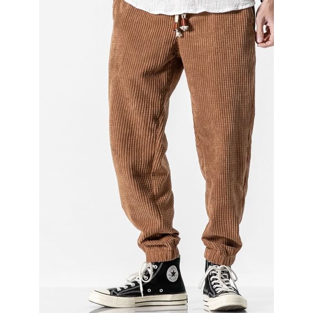 YIKES-High Waist Ribbed Corduroy Harem Pants