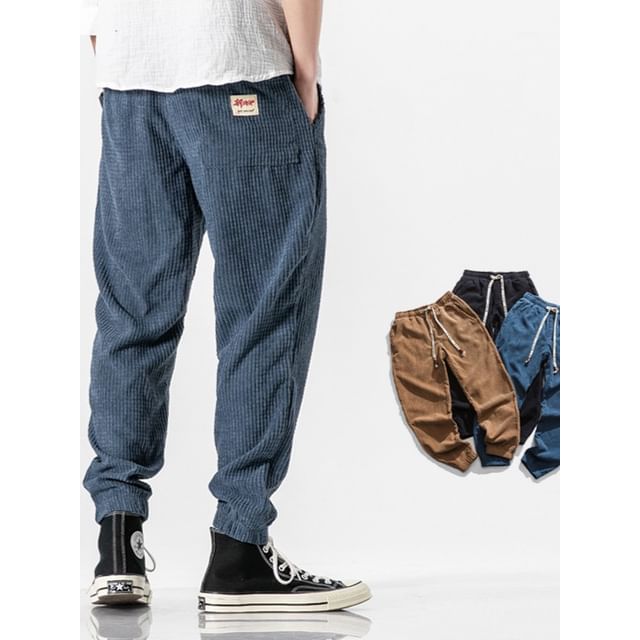 YIKES-High Waist Ribbed Corduroy Harem Pants