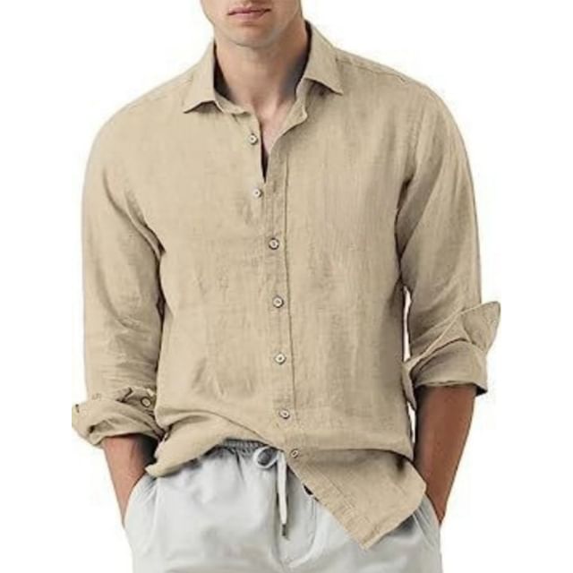 YIKES-Long-Sleeve Button-Up Plain Shirt