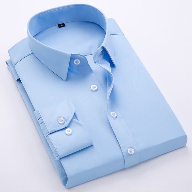 YIKES-Long-Sleeve Plain Shirt