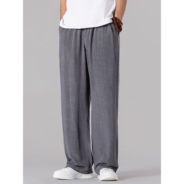 YIKES-Mid Rise Plain Loose Fit Pants