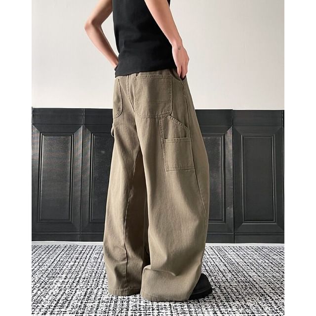 YIKES-Mid Rise Plain Wide Leg Cargo Pants