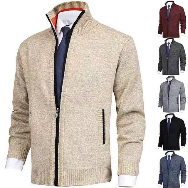 YIKES-Mock Neck Zip-Up Plain Cardigan