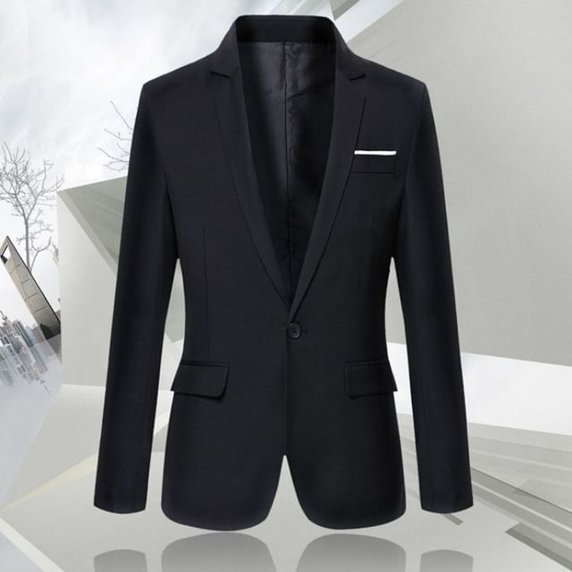 YIKES-Notch Lapel Plain Single-Button Blazer