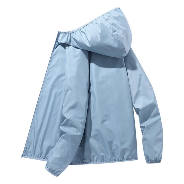 YIKES-Plain Hooded Zip Jacket