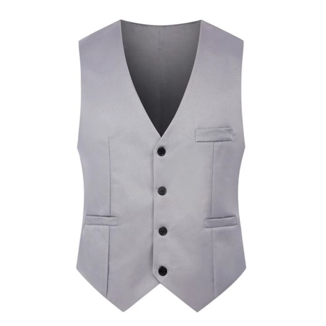 YIKES-V-Neck Plain Button Vest