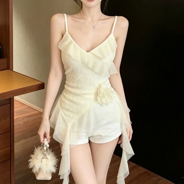 Yilda-Asymmetrical Plain Ruffled Camisole Top
