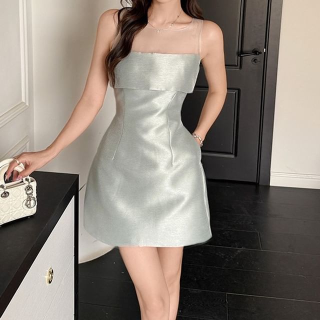 Yilda-Spaghetti Strap Satin Mini A-Line Dress