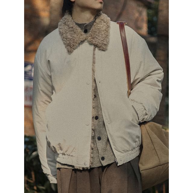 YouthDayz-Collar Fleece Panel Padded Zip Jacket