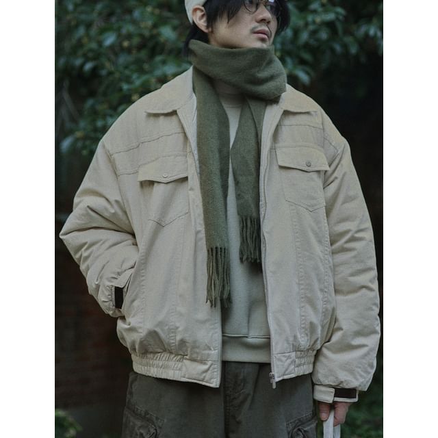 YouthDayz-Collar Plain Padded Zip Jacket