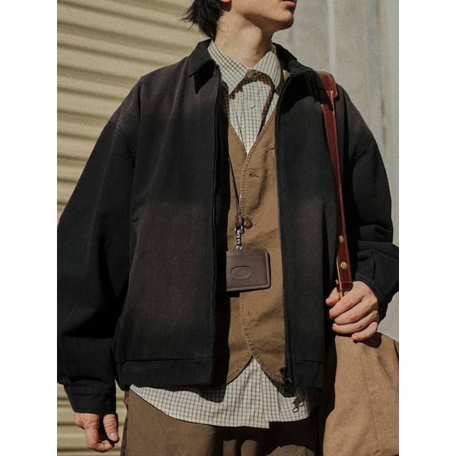 YouthDayz-Plain Collared Zip Jacket