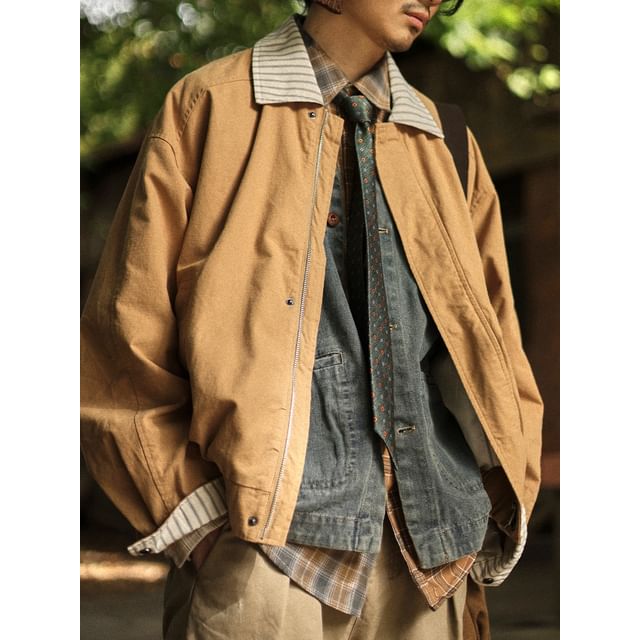 YouthDayz-Striped Collar Zip Jacket