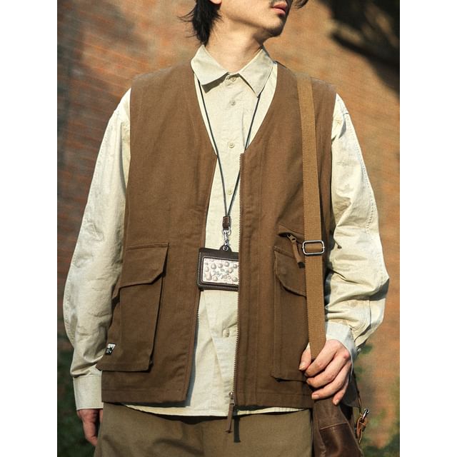 YouthDayz-V-Neck Plain Zip Vest