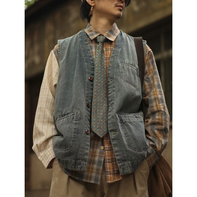 YouthDayz-Washed Button-Up Denim Vest