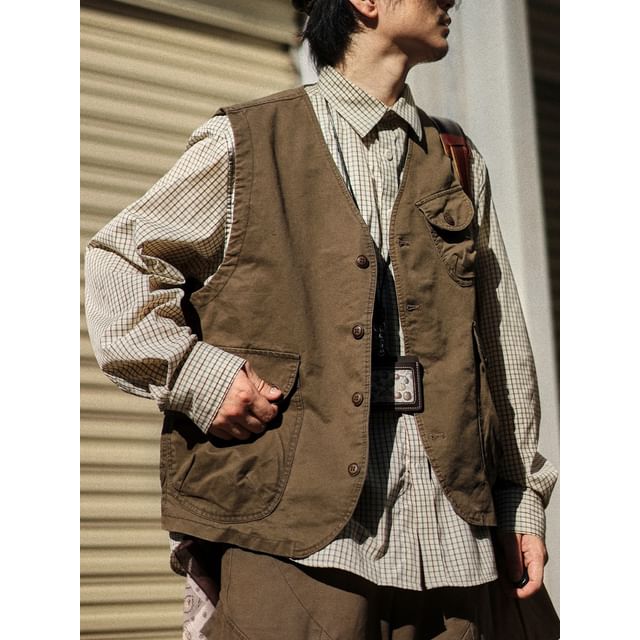 YouthDayz-Washed V-Neck Button-Up Vest