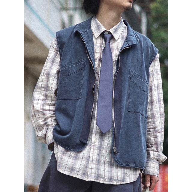YouthDayz-Washed Zip Denim Vest