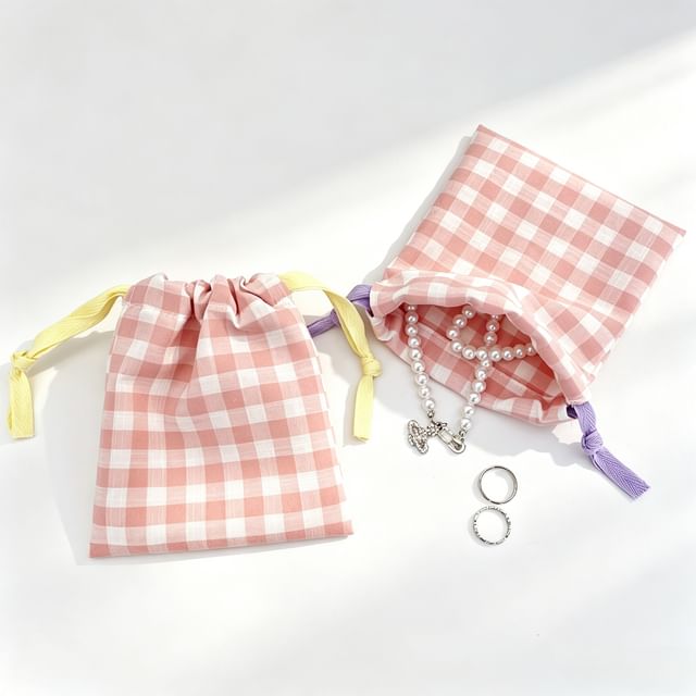 ZenlyHabit-Plaid Drawstring Fabric Pouch