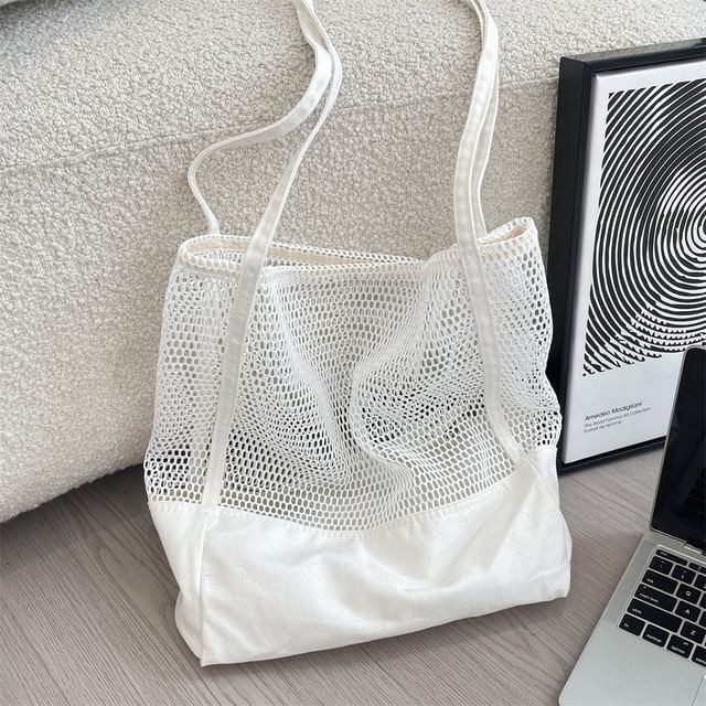 ZenlyHabit-Plain Mesh Panel Tote Bag