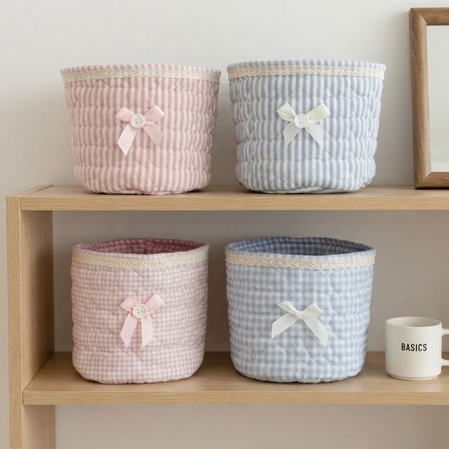 ZenlyHabit-Print Bow Quilted Organizer Basket