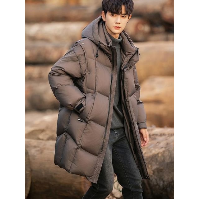 Zentrus-Hooded Zip-Up Plain Puffer Coat