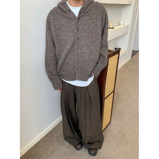 Zentrus-Melange Hooded Button-Up Cardigan