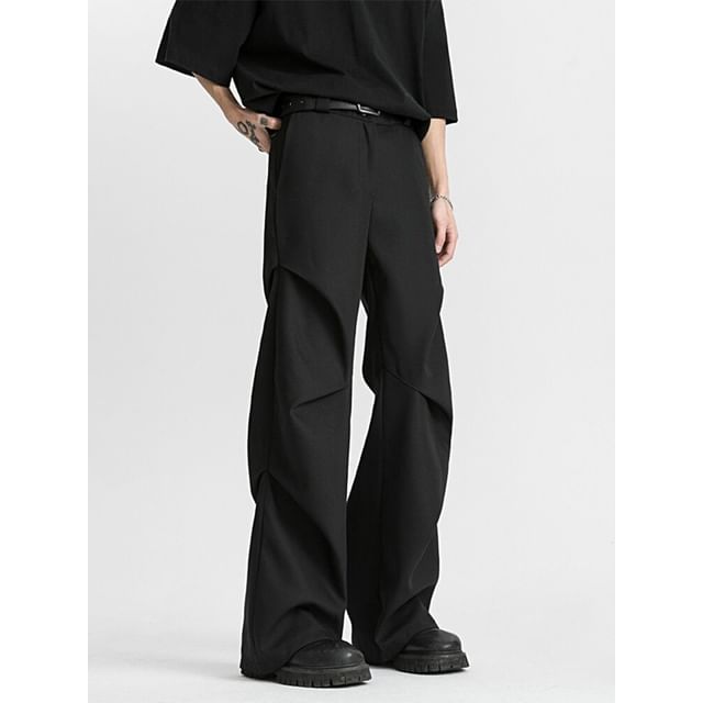 Zentrus-Mid Rise Plain Ruched Flared Dress Pants