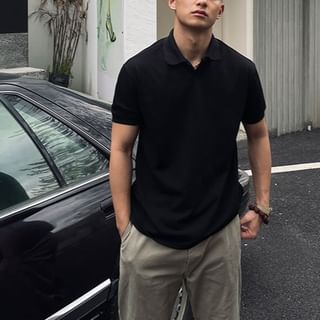 Zentrus-Short-Sleeve Collared Plain Polo Shirt