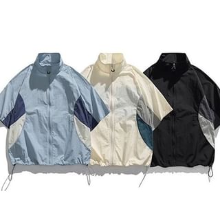 Zentrus-Short-Sleeve Color Block Zip Jacket