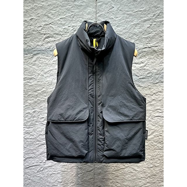 Zentrus-Stand Collar Plain Down Zip Vest