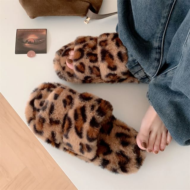 ZORI-Leopard Patterned Fluffy Home Slippers